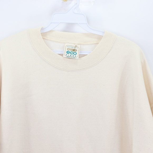 90s New Eco Fibre Mens XL Crewneck Sweater Cream - Picture 2 of 8